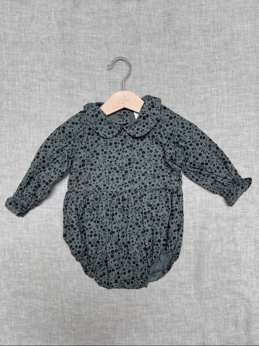 Rylee + Cru 6-12mo Baby Long-Sleeve Dusty Blue Floral One-Piece Bubble Romper